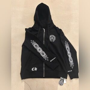 Black Hoodie with White Floral Design